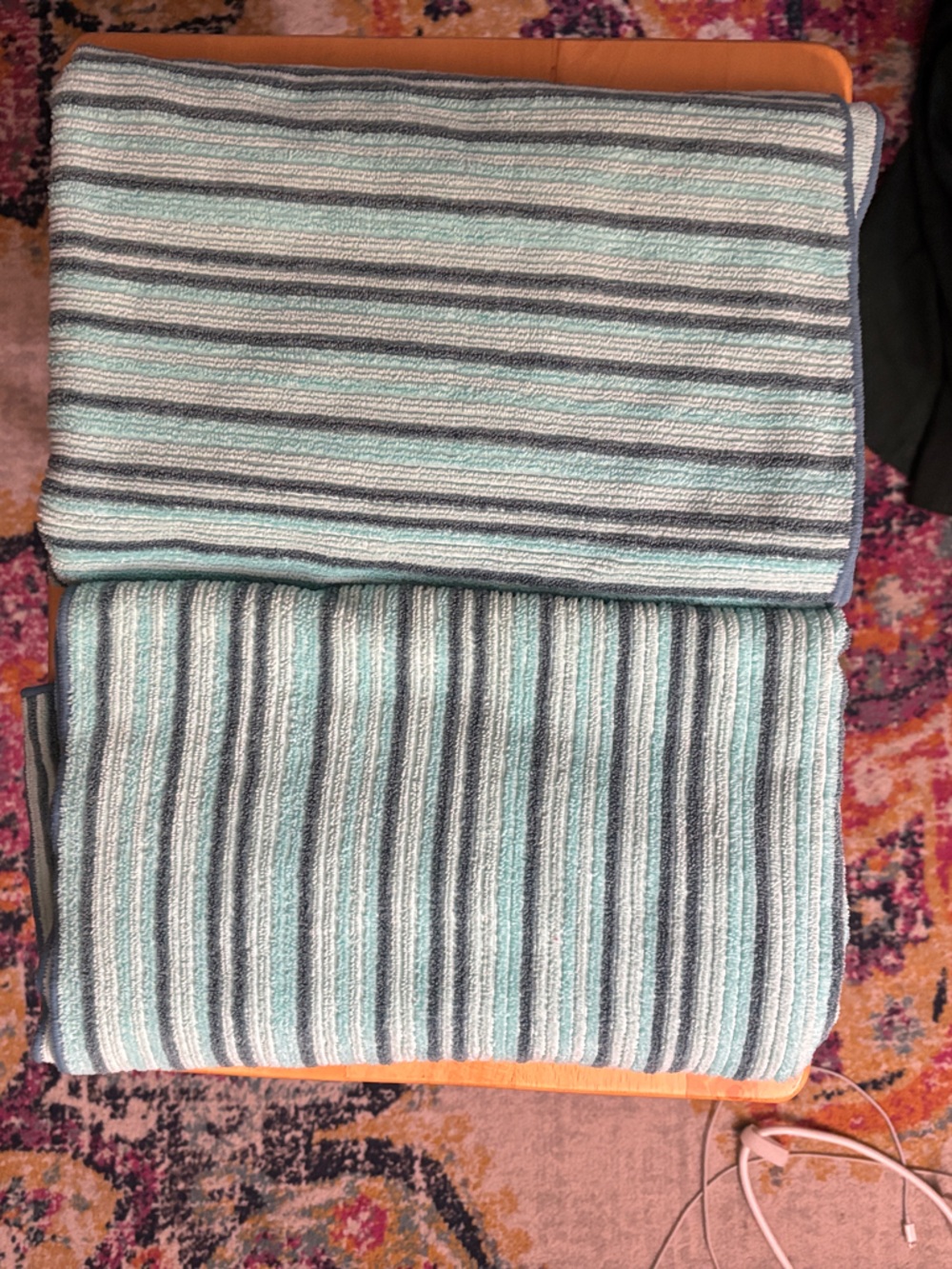 Norwex Aqua and White Striped Bath Towel
